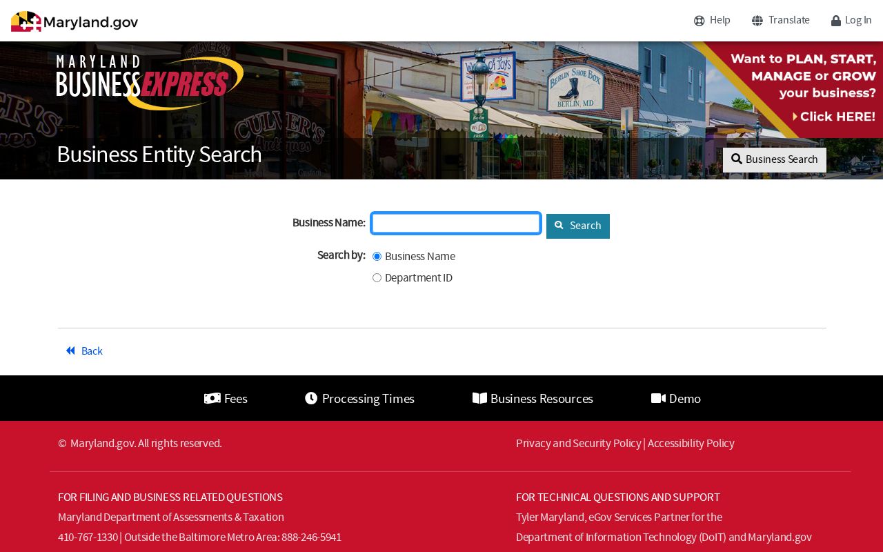 Salisbury people search with Maryland Business Entity Search