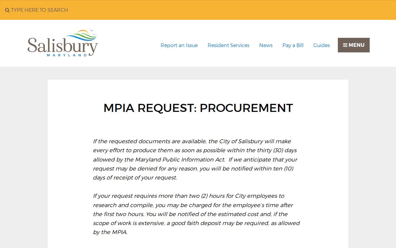 Salisbury public records procurement MPIA request form